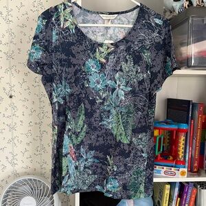 Christopher & Banks Navy Floral Scoop-Neck Short Sleeve Top
